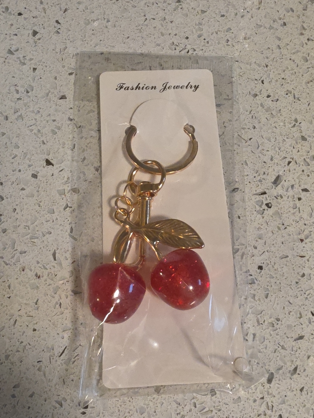 Fashion Jewelry Gold-Tone Red Cherry Bag Charm/Keychain
